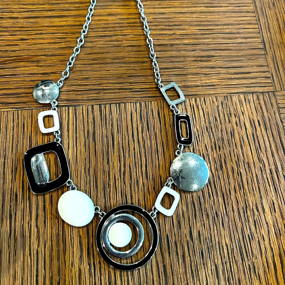 Lia Sophia black, white, silver abstract necklace